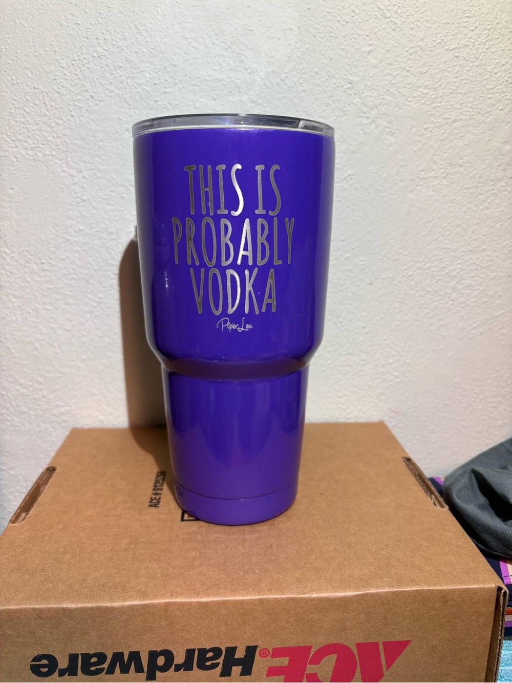Purple Insulated Tumbler with Playful Vodka Text